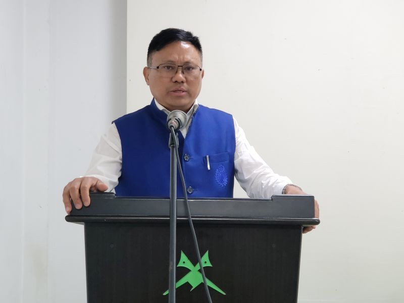 APC Y Kikheto Sema addressing the interactive session in Dimapur on March 15. (Morung Photo)